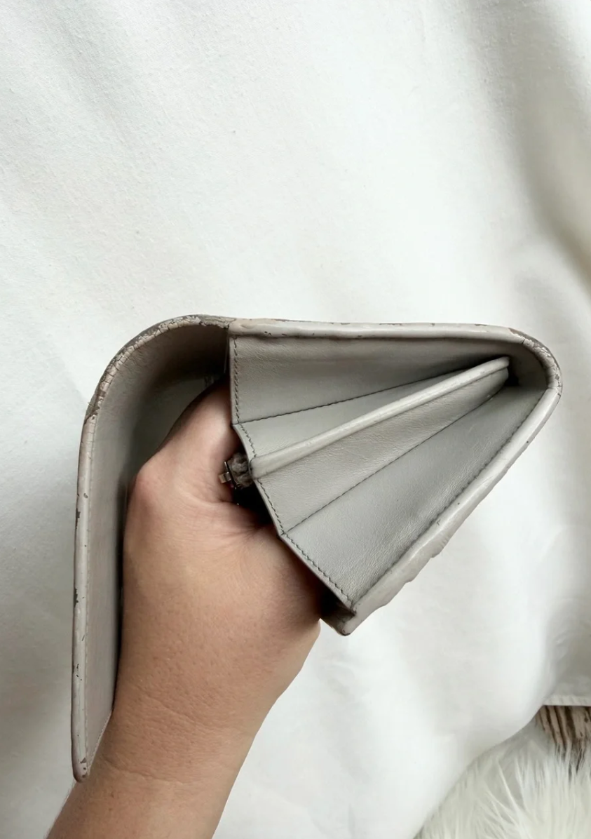 Crocodile-Embossed Flap Wallet + Chain