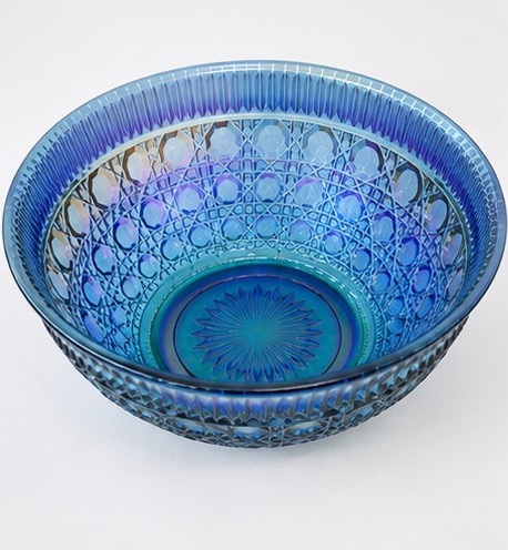Indiana Glass Blue Carnival Glass Bowl with Original Box