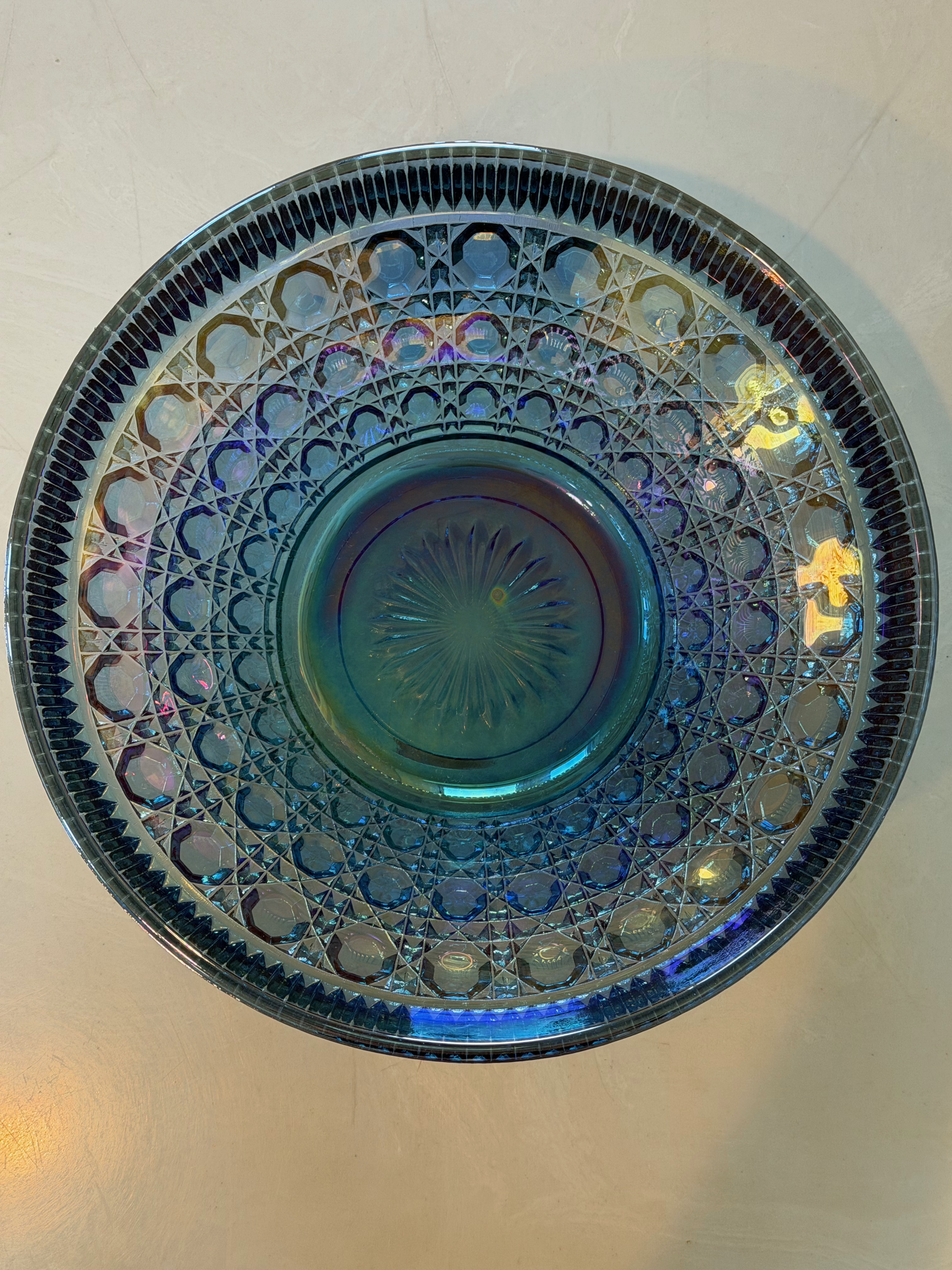 Indiana Glass Blue Carnival Glass Bowl with Original Box